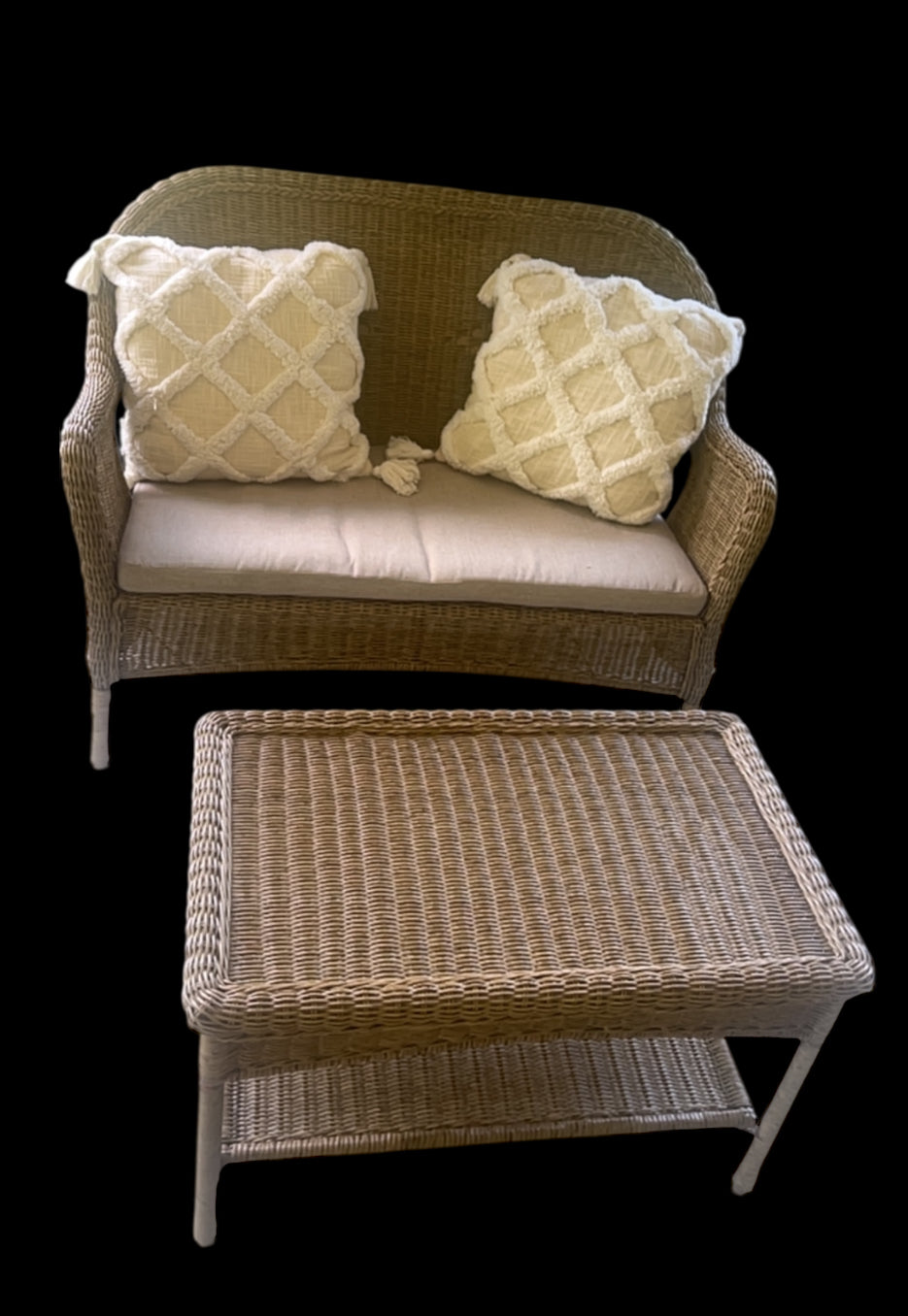 Wicker Bench & End Table
