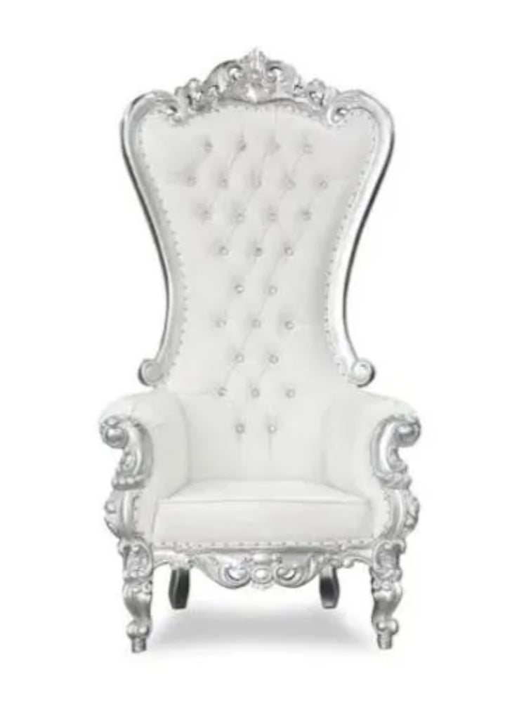 White/Silver Throne Chair