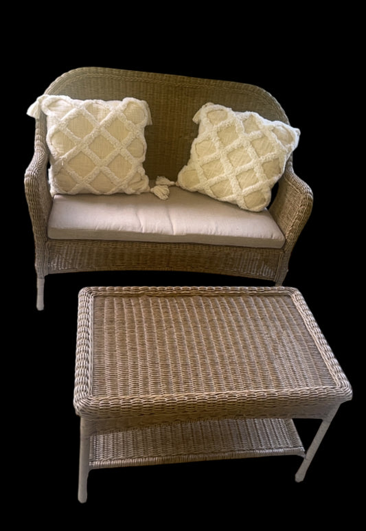 Wicker Bench & End Table