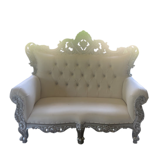 Throne Loveseat (White-Silver)